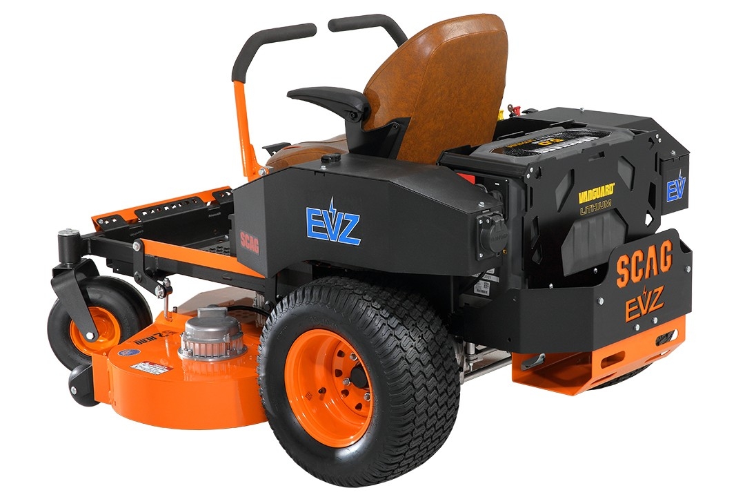 Scag EVZ EV zero turn mower from behind. Now available in NZ.